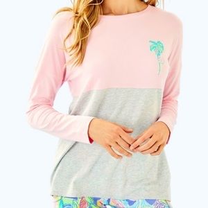 Lilly Pulitzer Finn top medium long sleeves Palm Beach t-shirt pink and gray